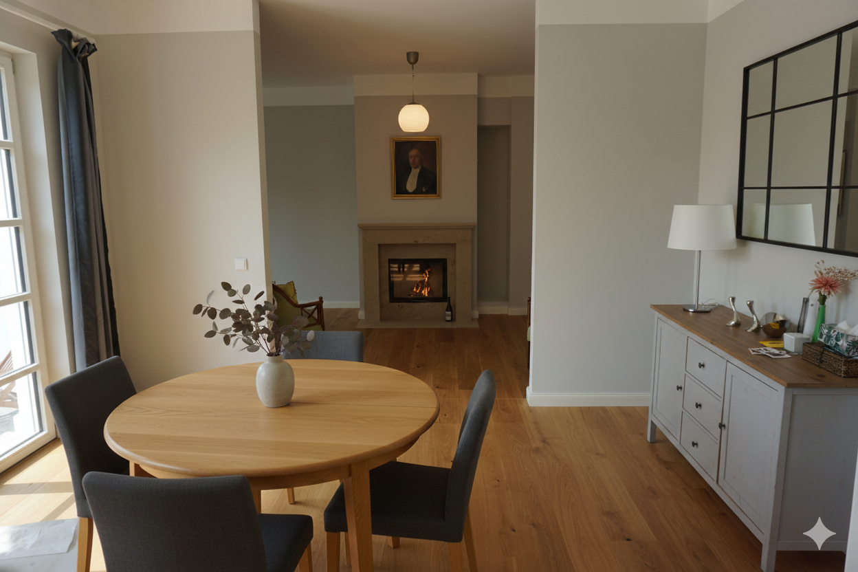 Moderner Wohnraum mit Kamin